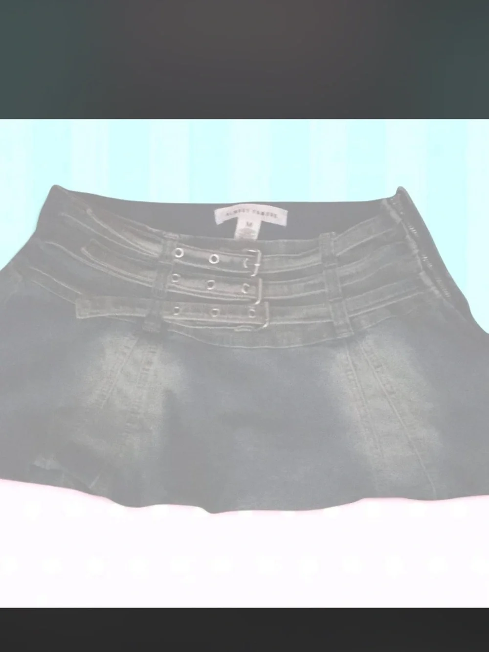 almost famous denim bubble mini skirt with belts and zipper on front